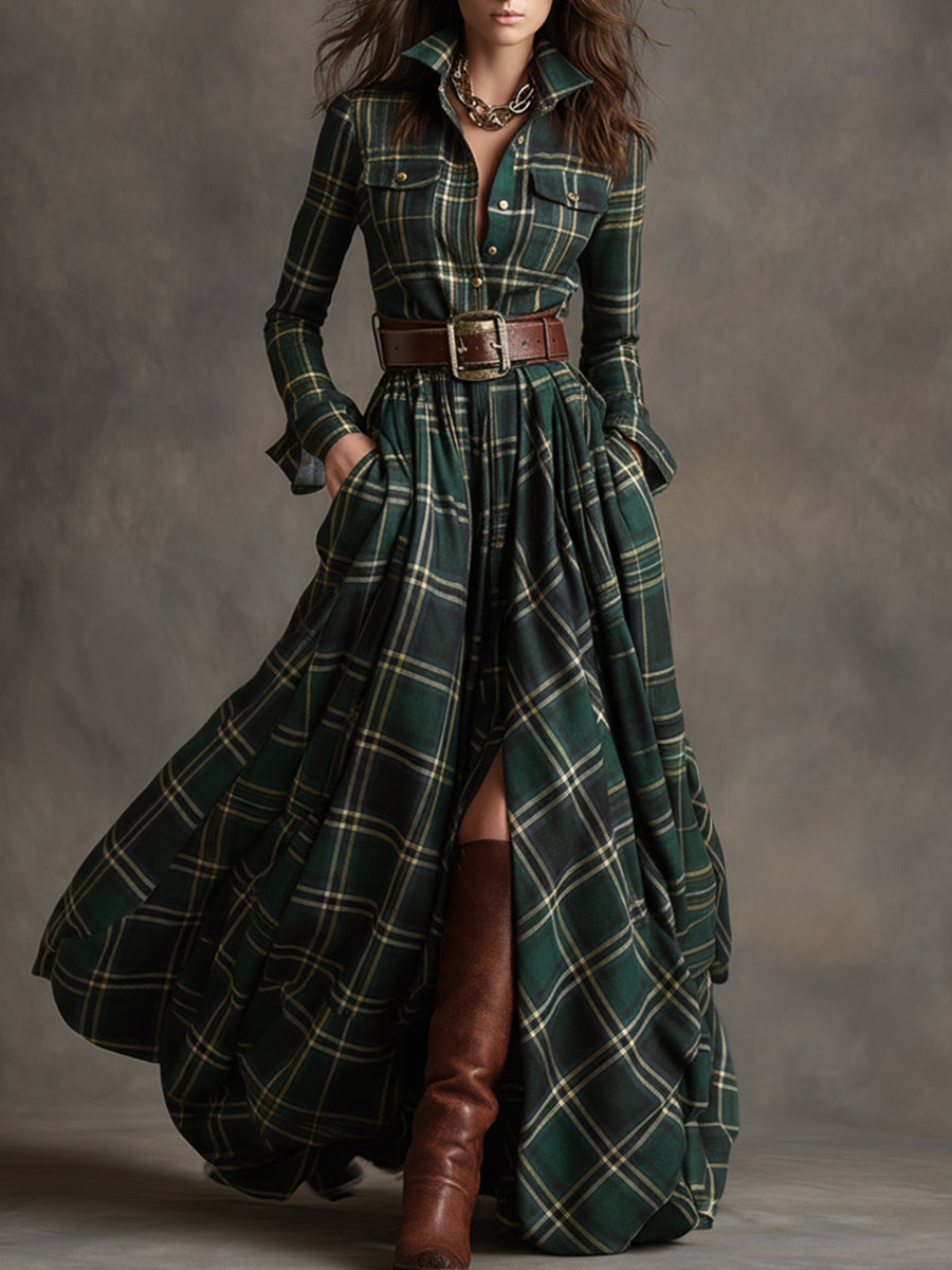 Giana – Kariertes Maxi-Hemdkleid