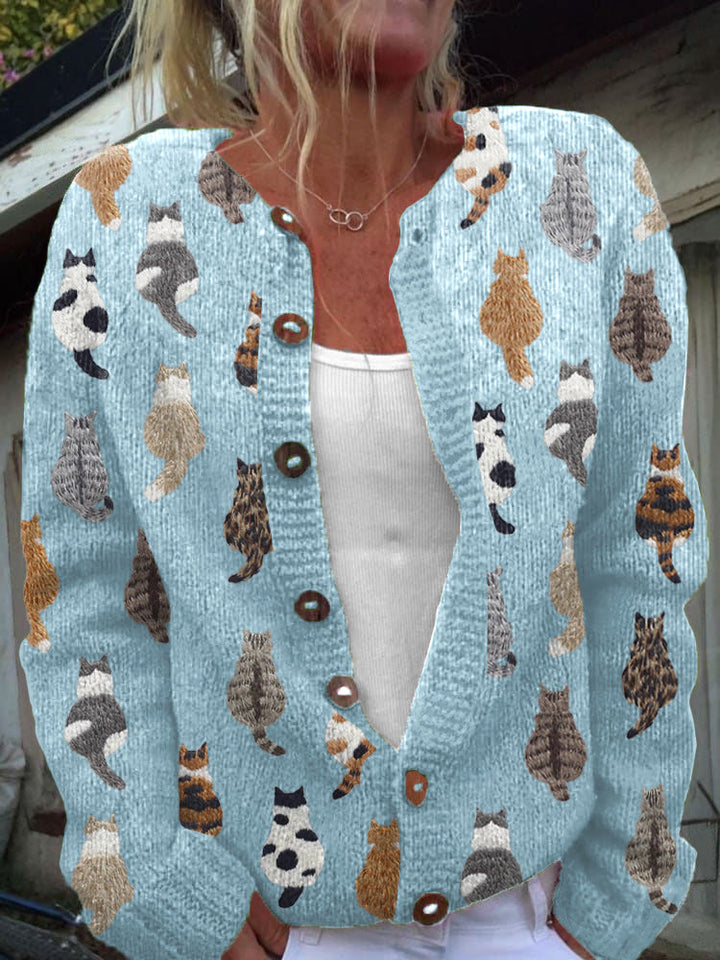 Ashy – Strickjacke mit entspanntem Katzen-Print