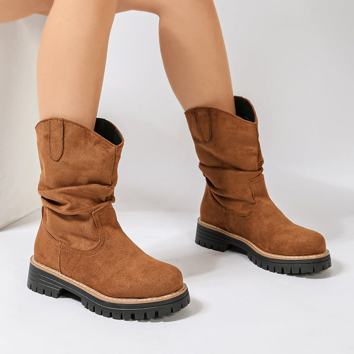 Sloane – Plateau-Stiefel aus Veloursleder im Martin-Stil