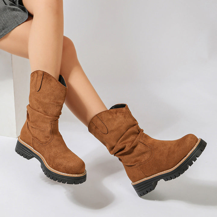 Sloane – Plateau-Stiefel aus Veloursleder im Martin-Stil