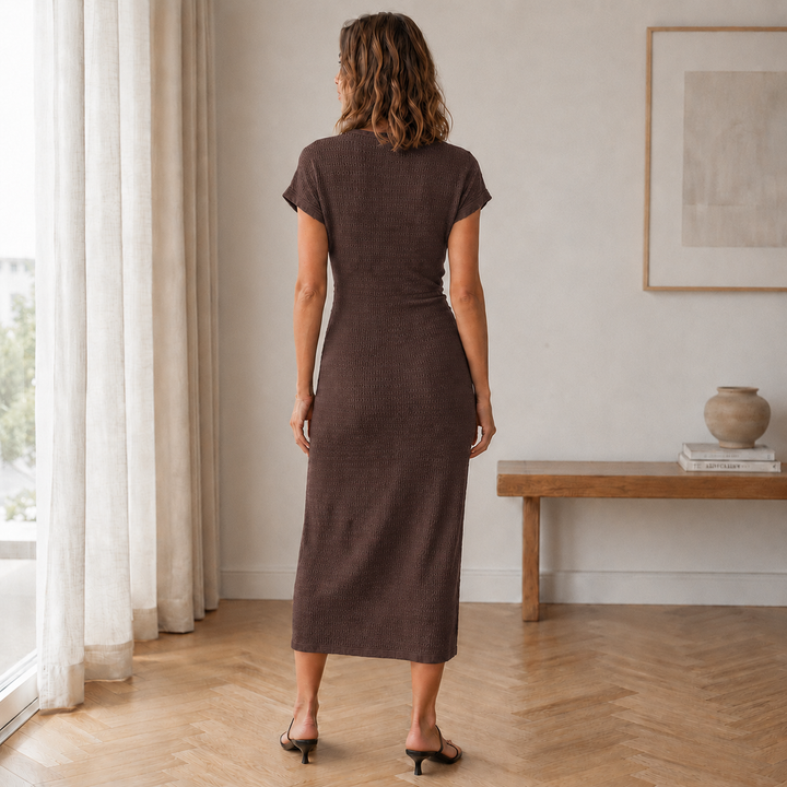Pricila - Geripptes Midikleid mit Knoten-Detail