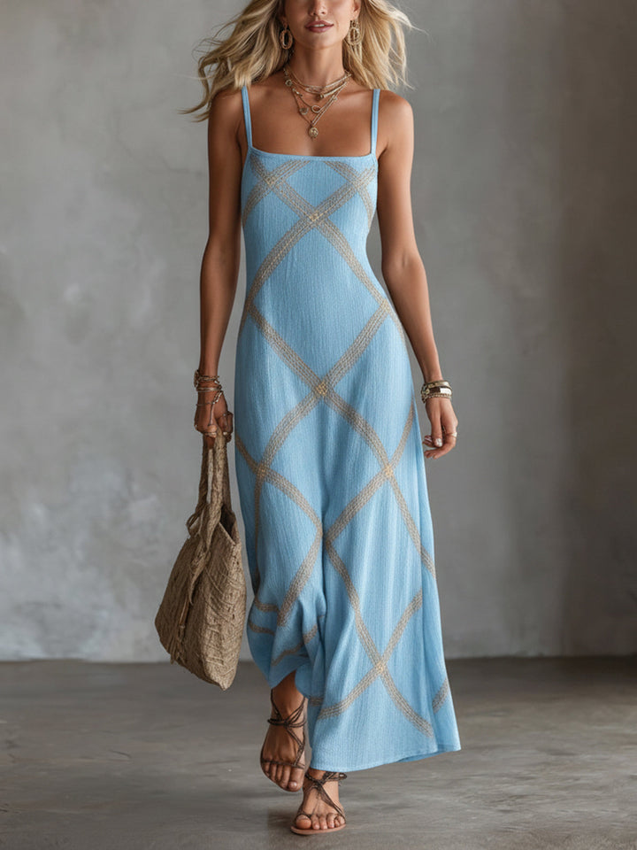 Paulia - Geometrisches Maxikleid mit quadratischem Ausschnitt