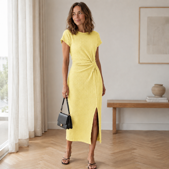 Pricila - Geripptes Midikleid mit Knoten-Detail