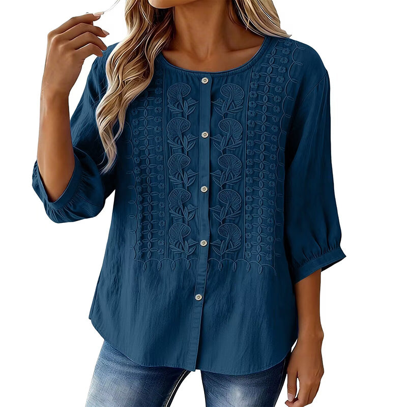 Lorrie - Bluse aus bestickter Baumwolle und Leinen