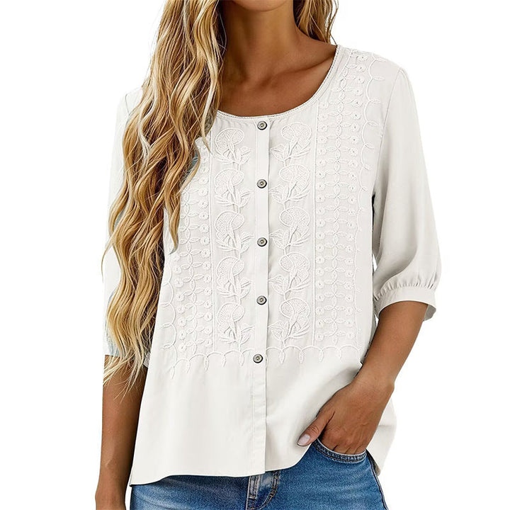 Lorrie - Bluse aus bestickter Baumwolle und Leinen