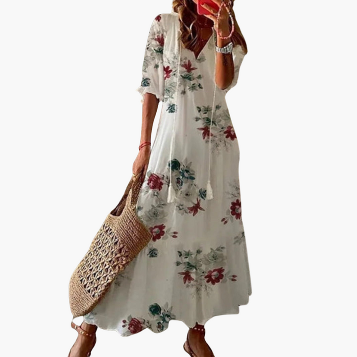 Emma | Boho Vintage Sommerkleid mit V-Ausschnitt