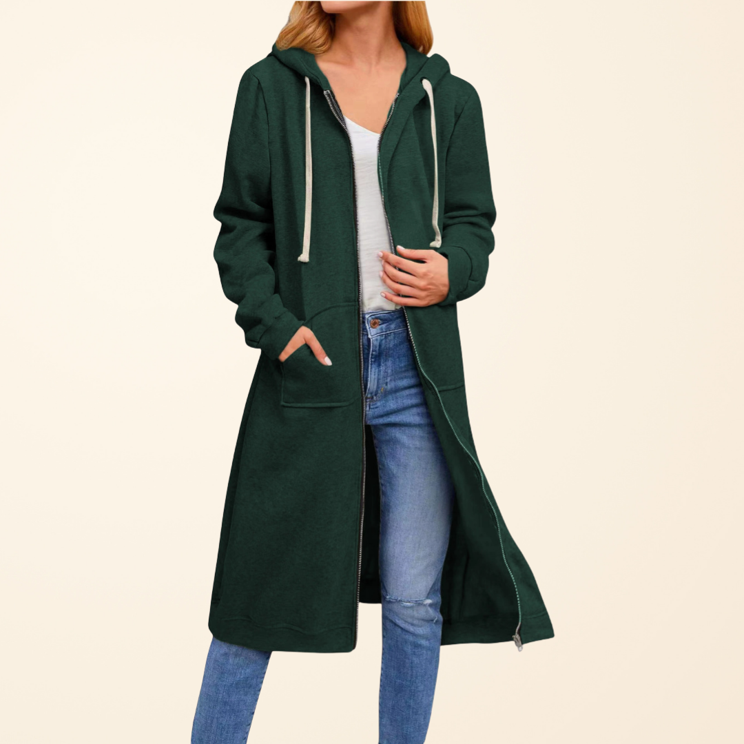 Madelyn - Entspannte, lange Zip-Strickjacke