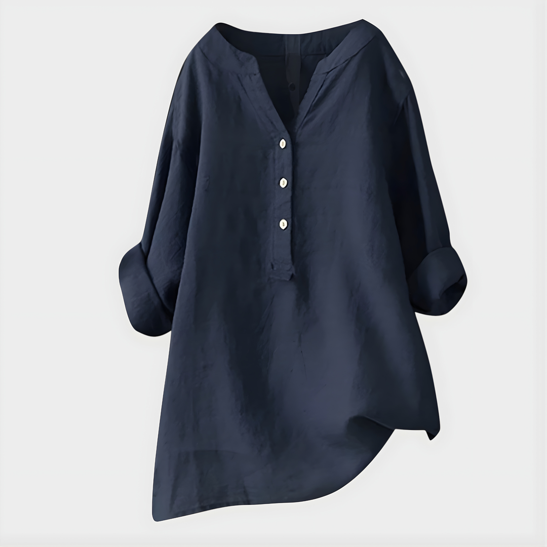 Nikki – Elegante V-Ausschnitt-Bluse aus Baumwoll-Leinen-Mix