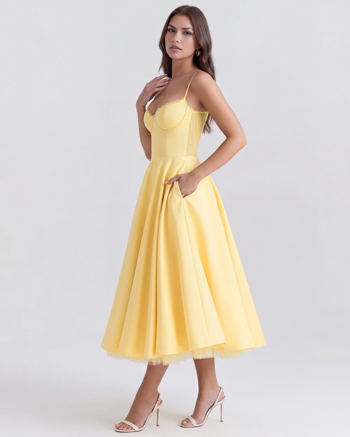 Celene – Midi-Kleid aus Satin mit Tüllrock