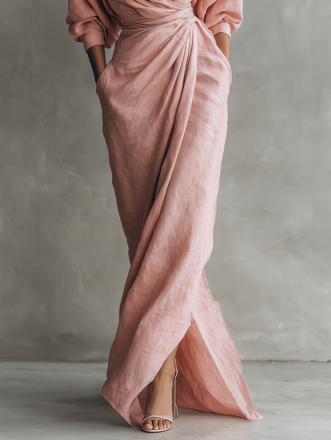 Alexandra – Maxikleid aus rosa Leinen