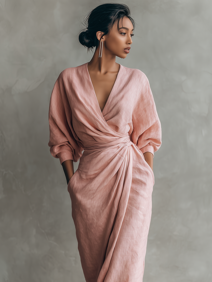 Alexandra – Maxikleid aus rosa Leinen