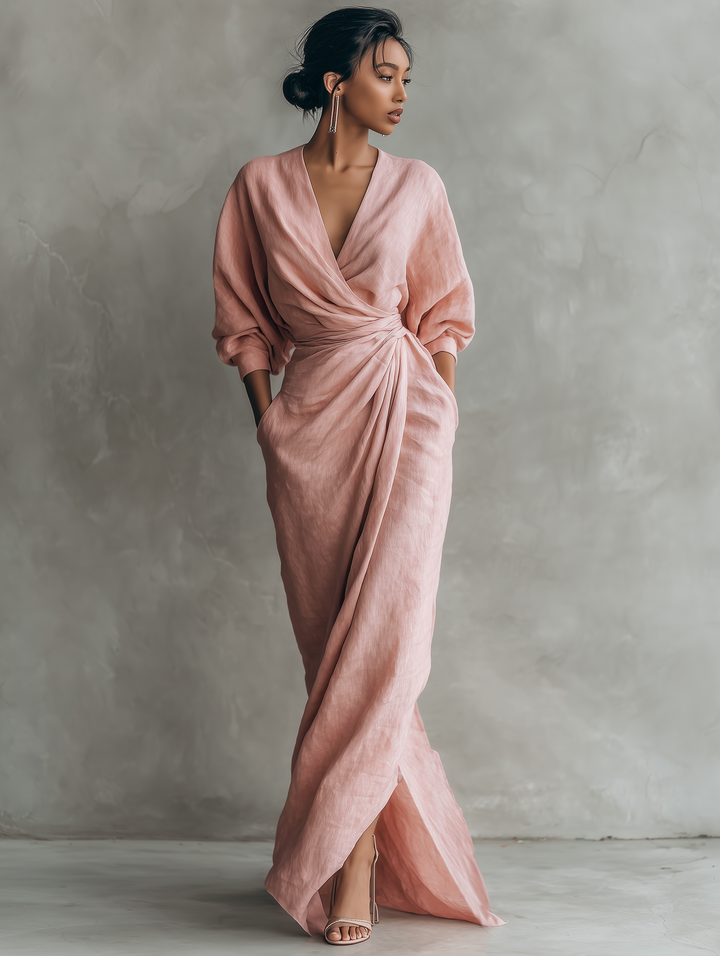 Alexandra – Maxikleid aus rosa Leinen