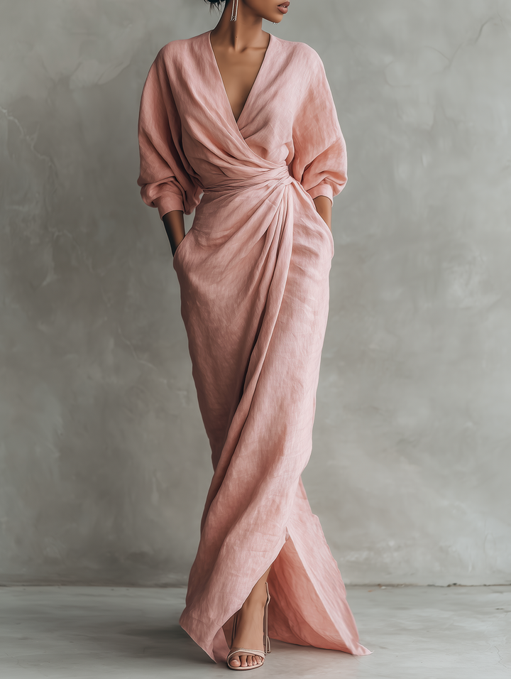 Alexandra – Maxikleid aus rosa Leinen