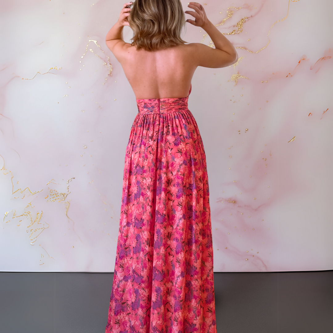 Vania – Elegantes florales Maxikleid mit offenem Rücken