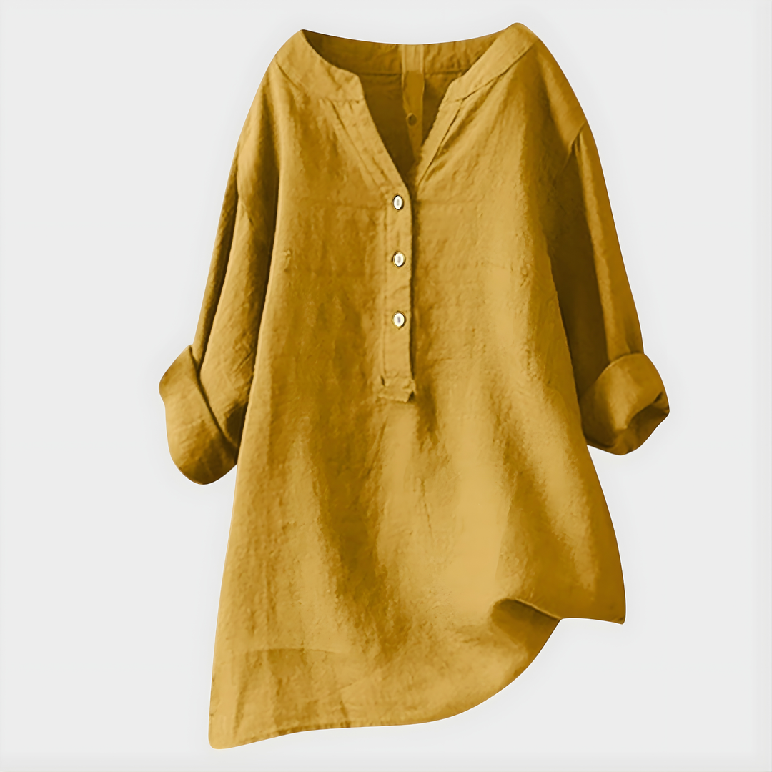 Nikki – Elegante V-Ausschnitt-Bluse aus Baumwoll-Leinen-Mix