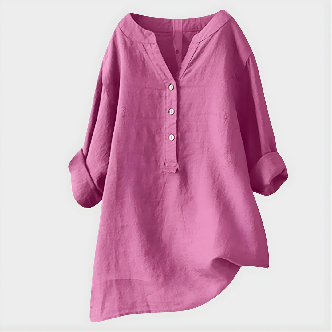 Nikki – Elegante V-Ausschnitt-Bluse aus Baumwoll-Leinen-Mix