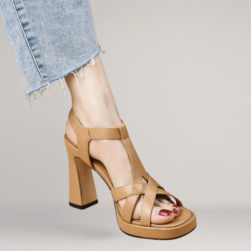 Yvette – Handgefertigte Sandalette aus Öko-Leder mit hohem Absatz