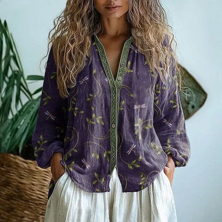 Audrey – Vintage-Bluse mit Blattmuster