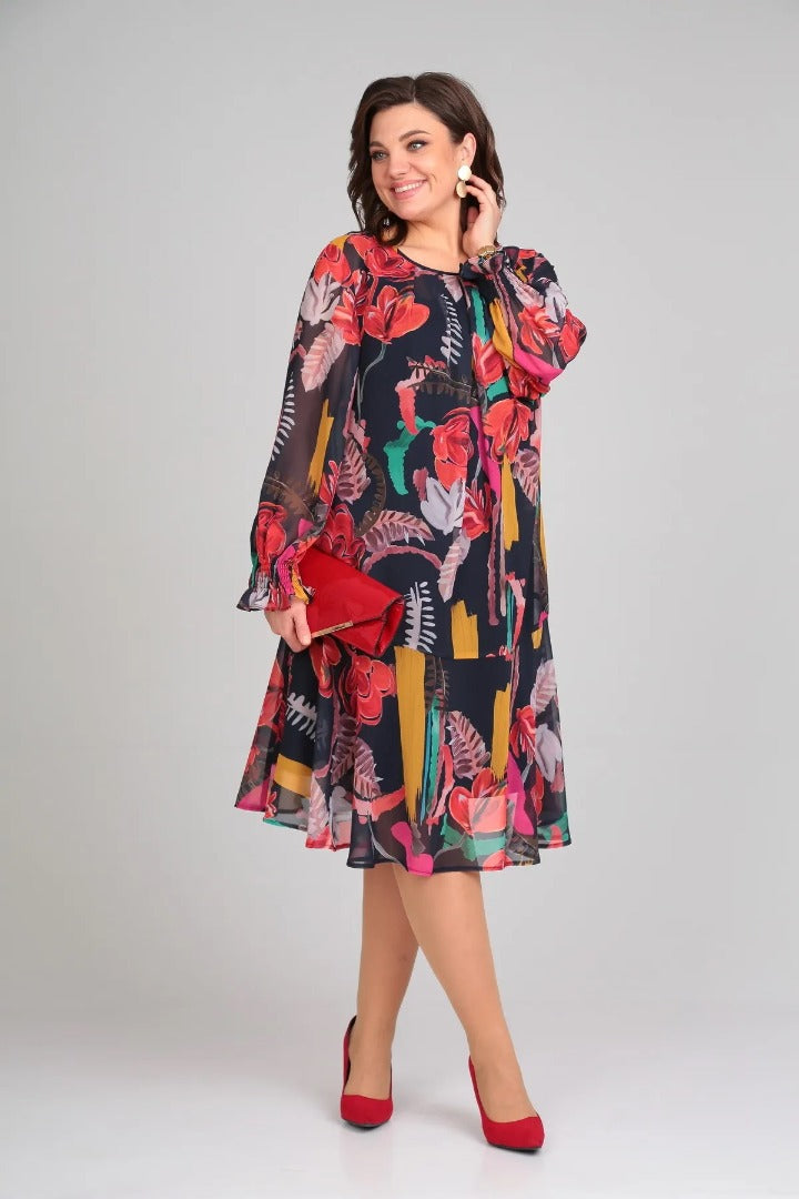 Flora – Modernes Midikleid mit Blumenmuster
