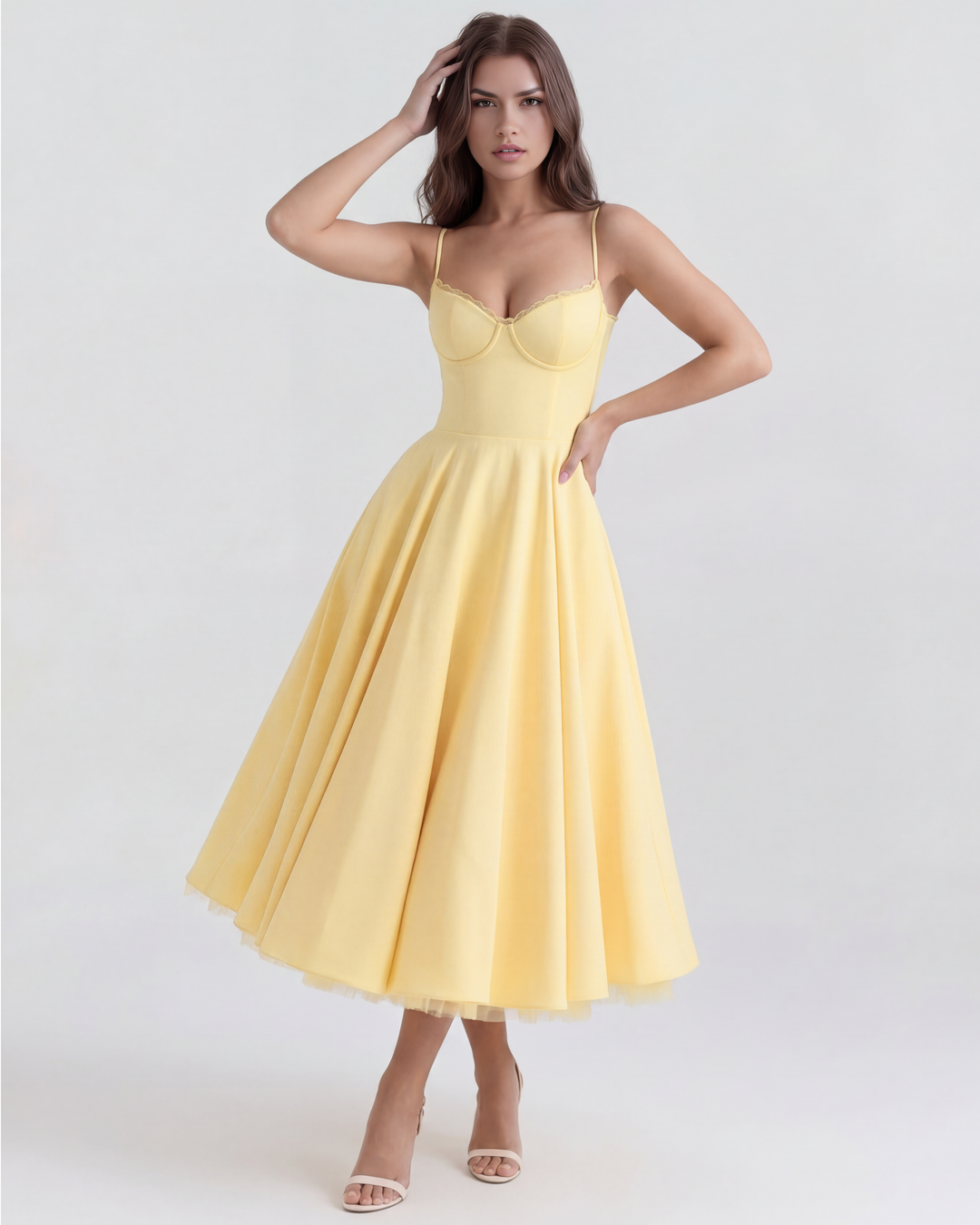 Celene – Midi-Kleid aus Satin mit Tüllrock