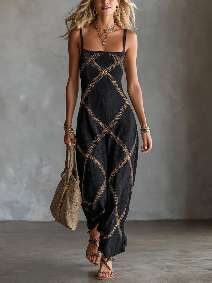 Paulia - Geometrisches Maxikleid mit quadratischem Ausschnitt