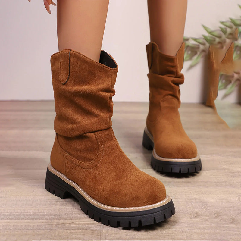 Sloane – Plateau-Stiefel aus Veloursleder im Martin-Stil