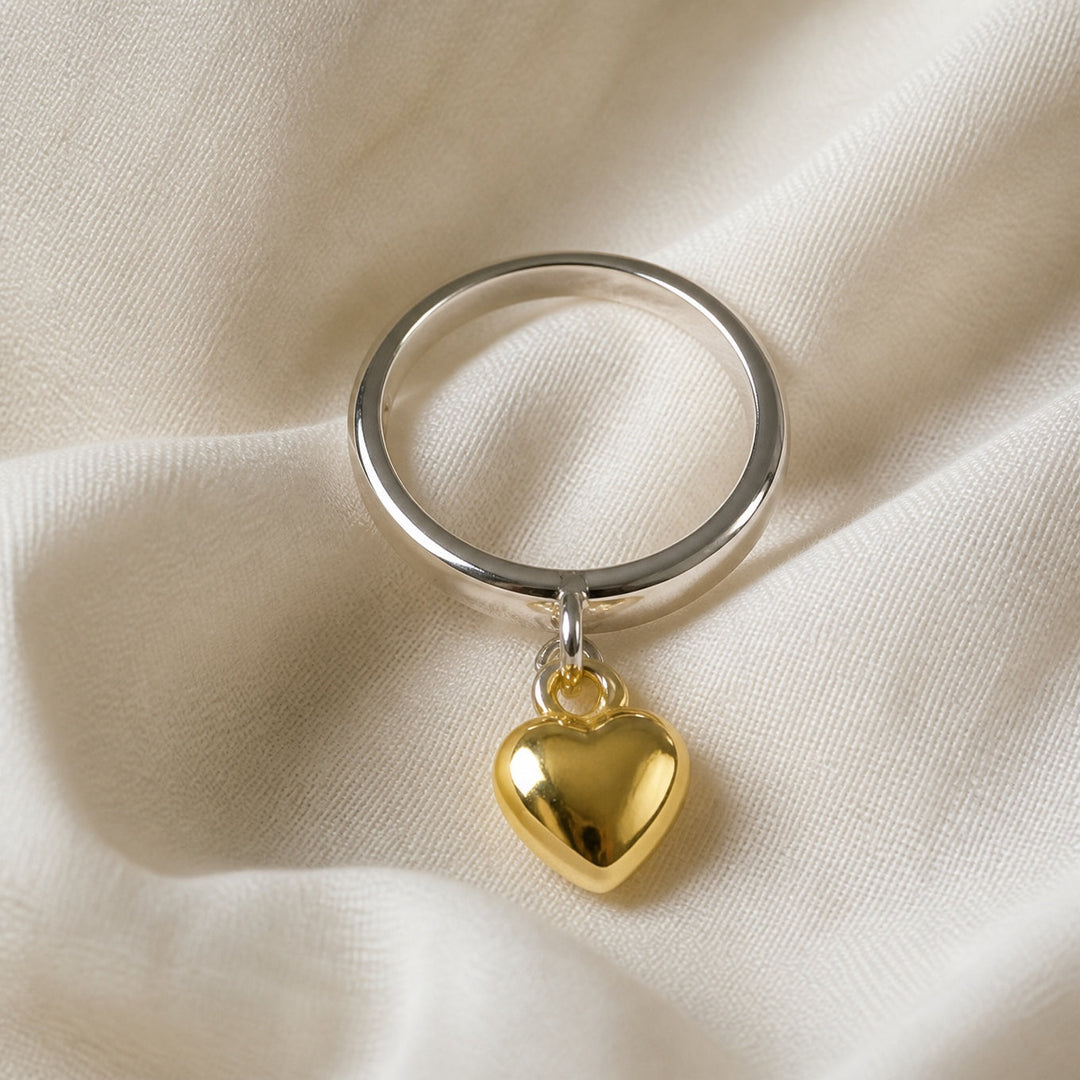 Dangling Heart Silver Ring