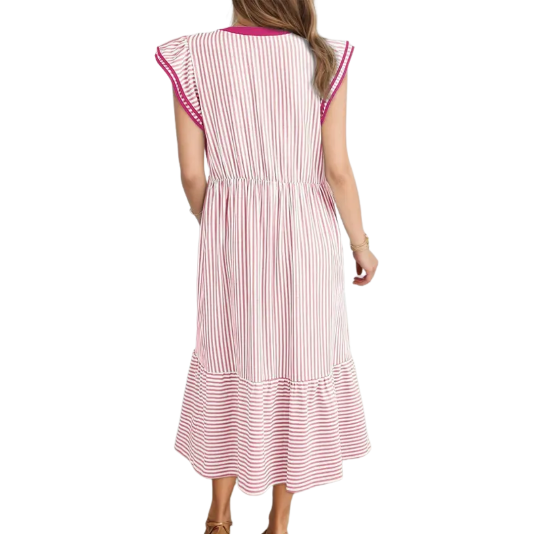 Ruby – Luftiges, gestreiftes Midikleid mit Rüschen