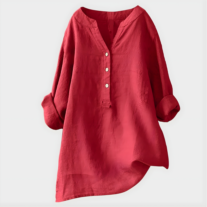 Nikki – Elegante V-Ausschnitt-Bluse aus Baumwoll-Leinen-Mix