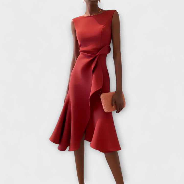 Maris – Asymmetrisches Midi-Kleid in Drapierung-Optik