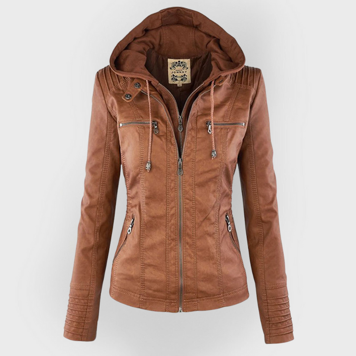 Cecille – Moderne Lederjacke mit Kapuze