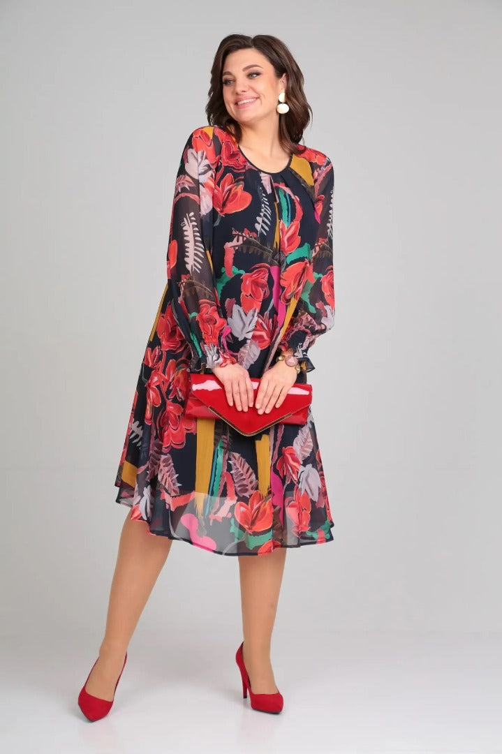 Flora – Modernes Midikleid mit Blumenmuster