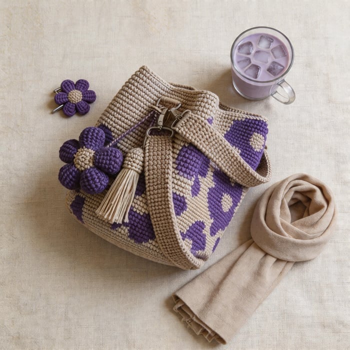 Livia - Handgefertigte Häkel-Tragetasche mit Blumenmuster