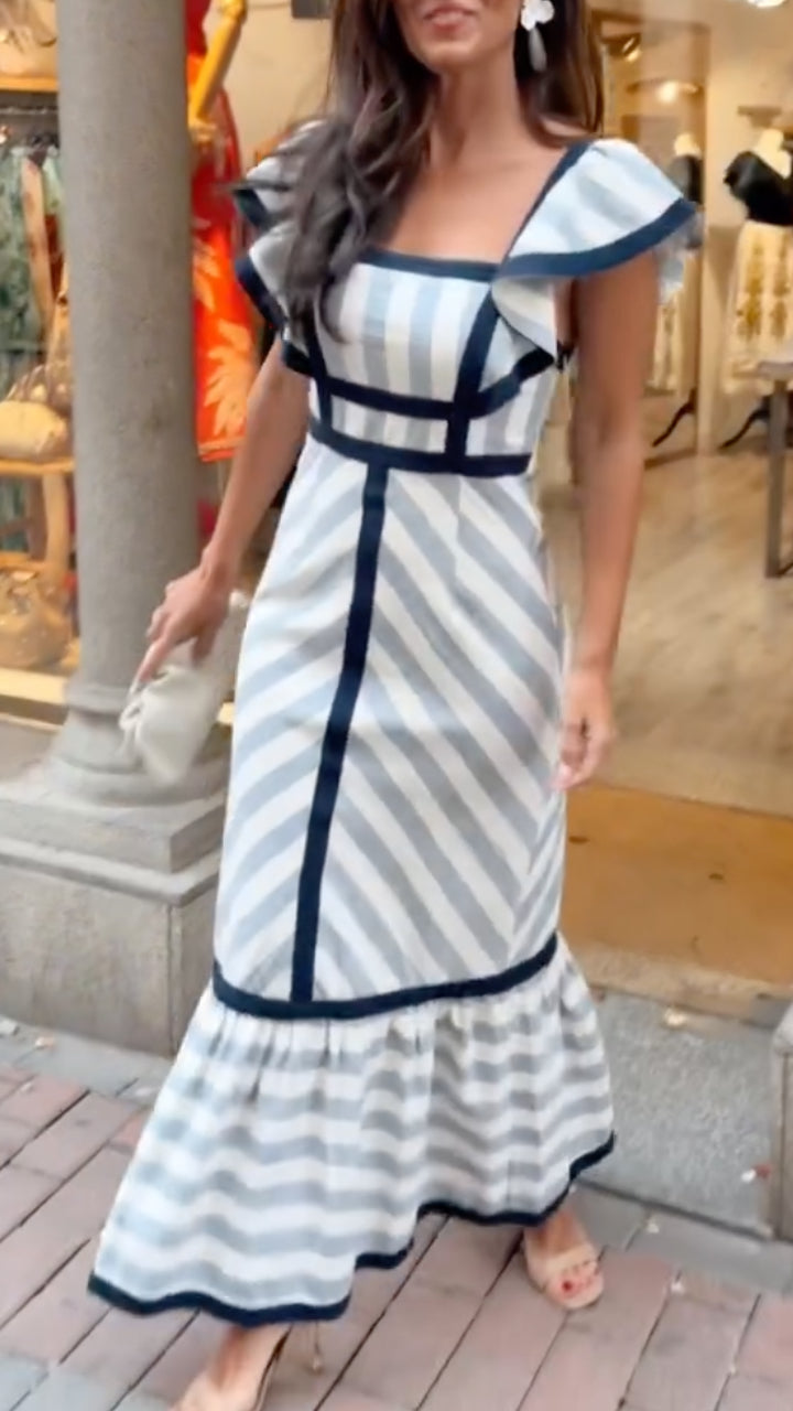Flora – Fließendes Retro-Maxikleid mit Streifenmuster