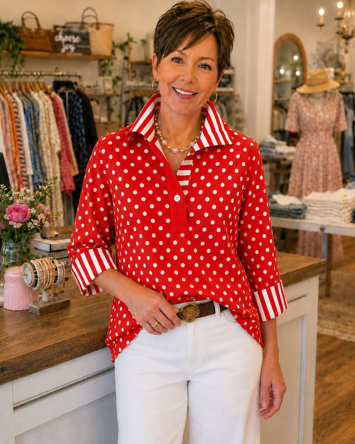 Elmira - Bluse mit Punkten und Kontraststreifen