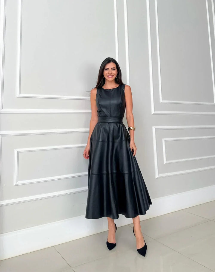 Tanya – Elegantes Midi-Kleid aus Kunstleder