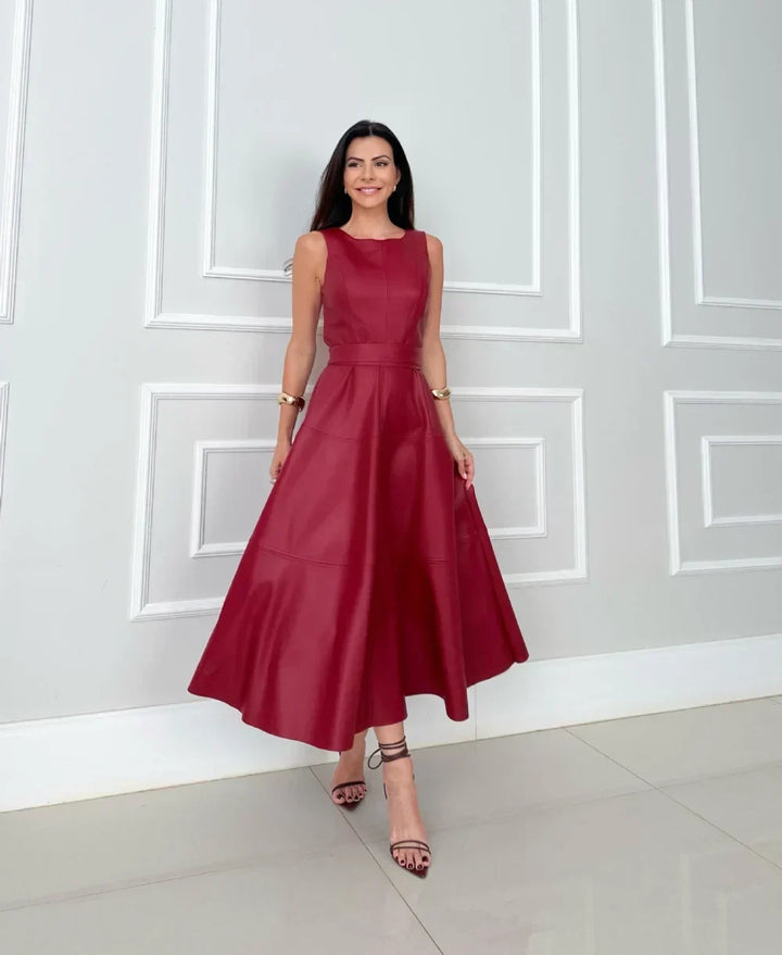 Tanya – Elegantes Midi-Kleid aus Kunstleder