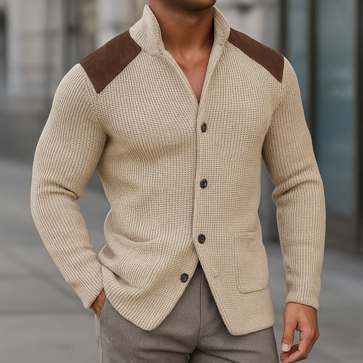 Ivan – Strukturierter Strickblazer mit Veloursleder-Details