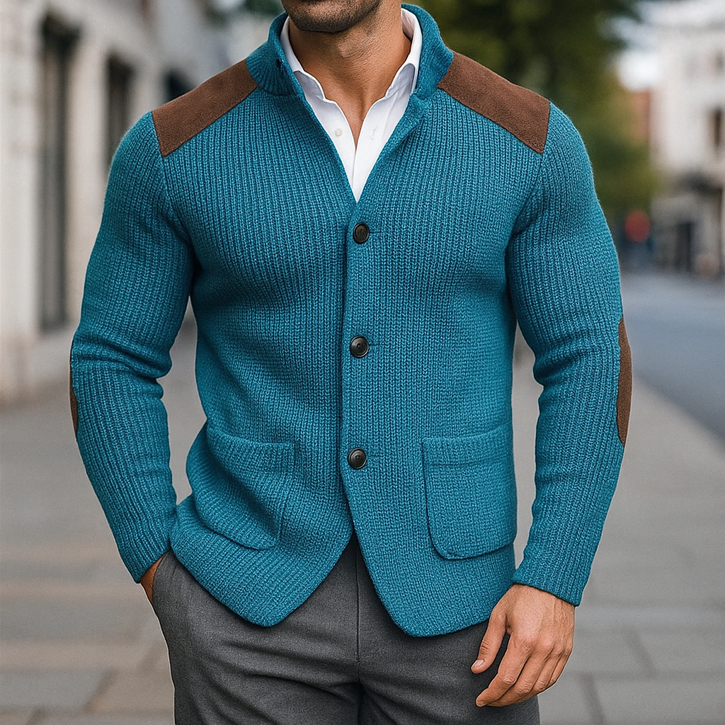 Ivan – Strukturierter Strickblazer mit Veloursleder-Details