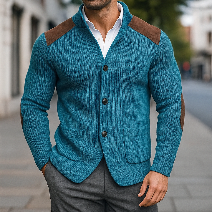Ivan – Strukturierter Strickblazer mit Veloursleder-Details