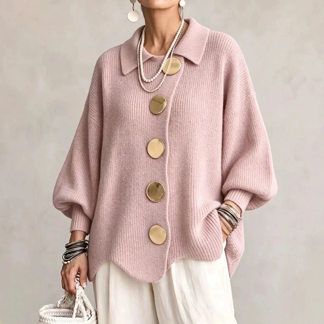 Karina - Oversize-Strickjacke mit Kragen und Knöpfen