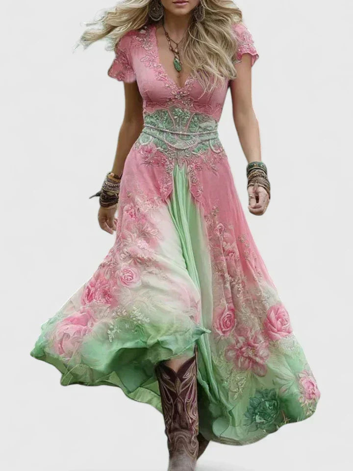Cindy - Elegantes florales Maxikleid