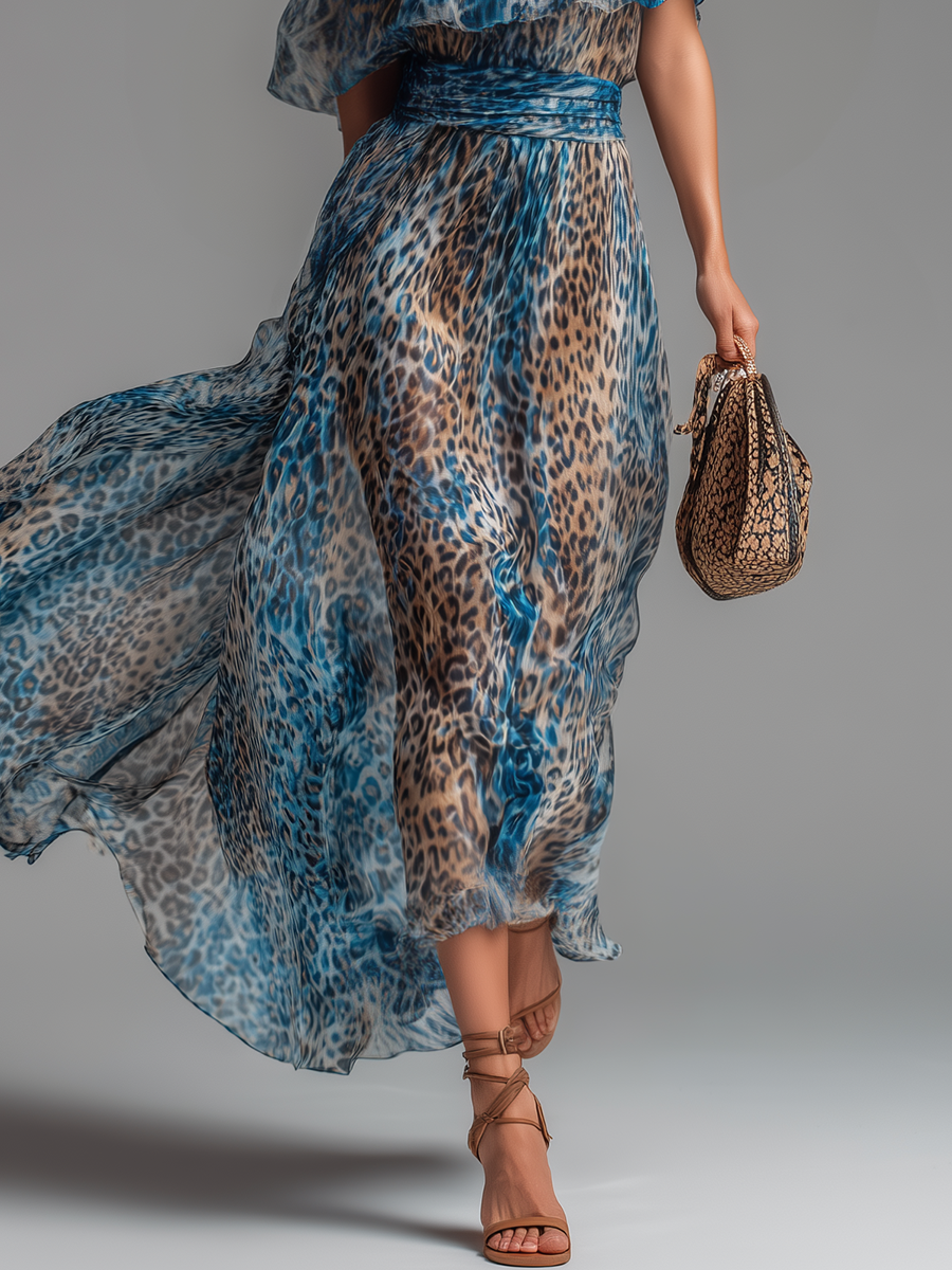 Larrie - Maxikleid mit Animal-Print und One-Shoulder-Schnitt