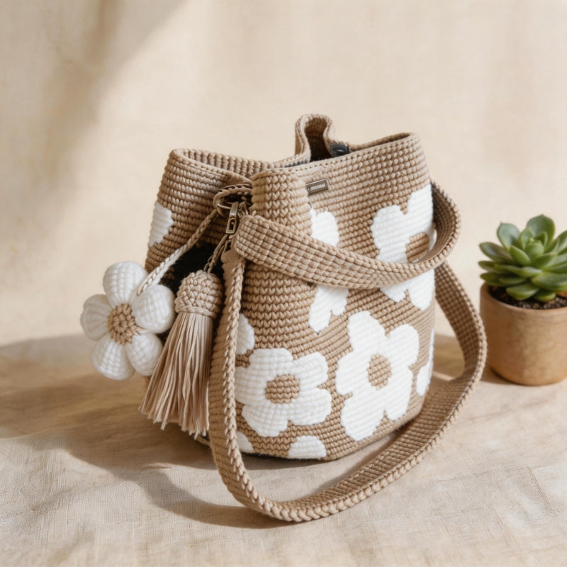 Livia - Handgefertigte Häkel-Tragetasche mit Blumenmuster