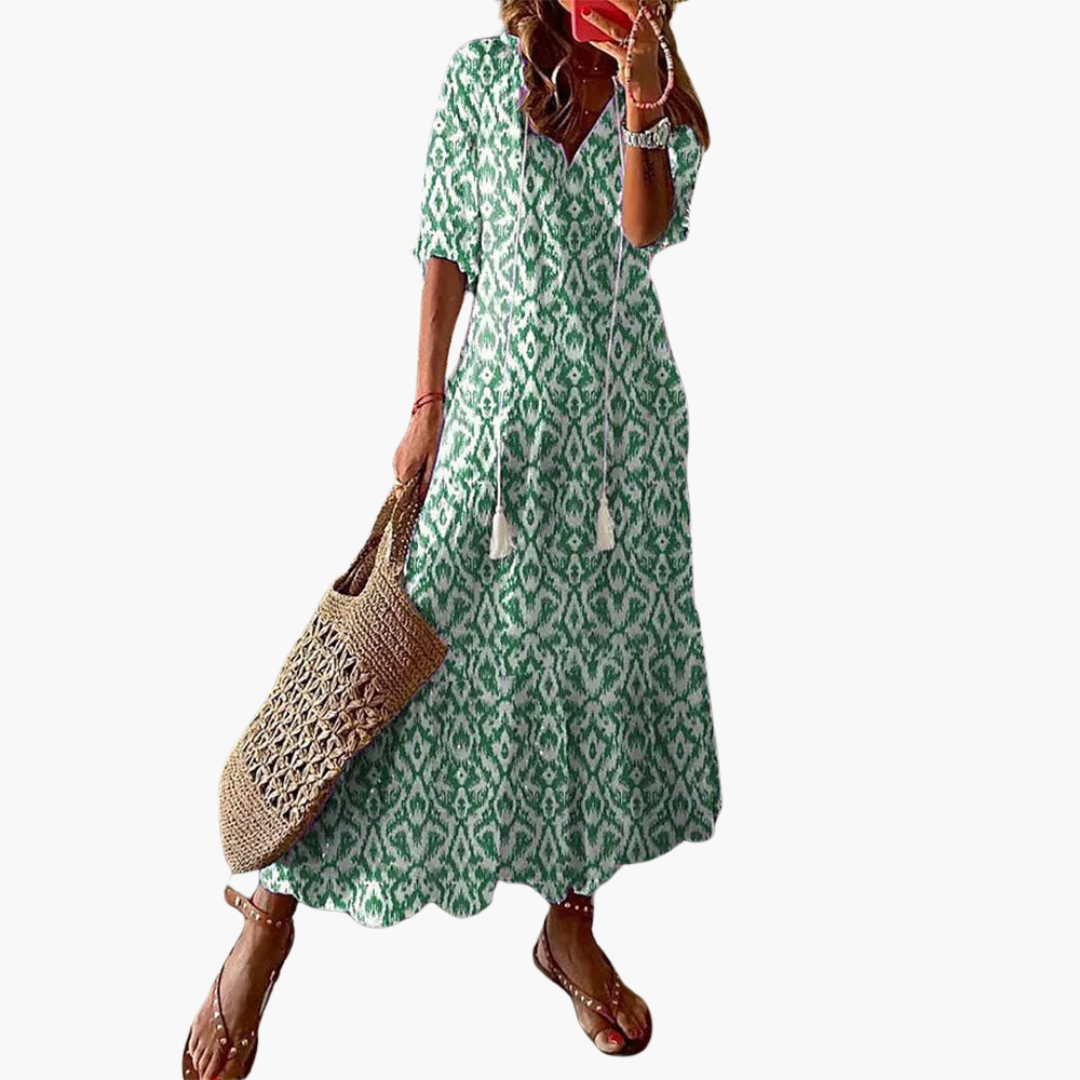 Mia | Boho-Vintage-Sommerkleid mit V-Ausschnitt