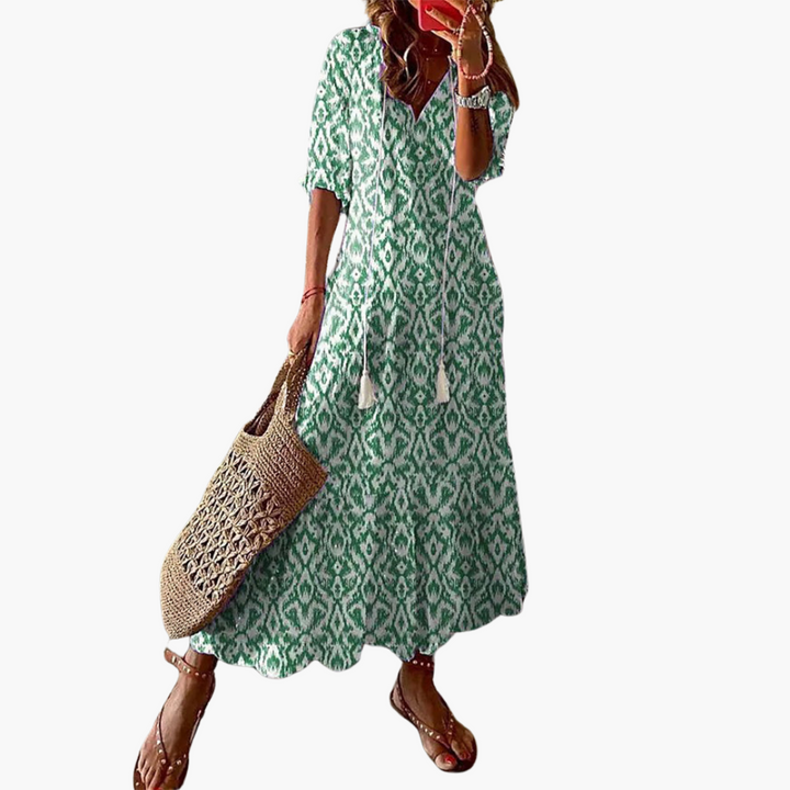 Mia | Boho-Vintage-Sommerkleid mit V-Ausschnitt