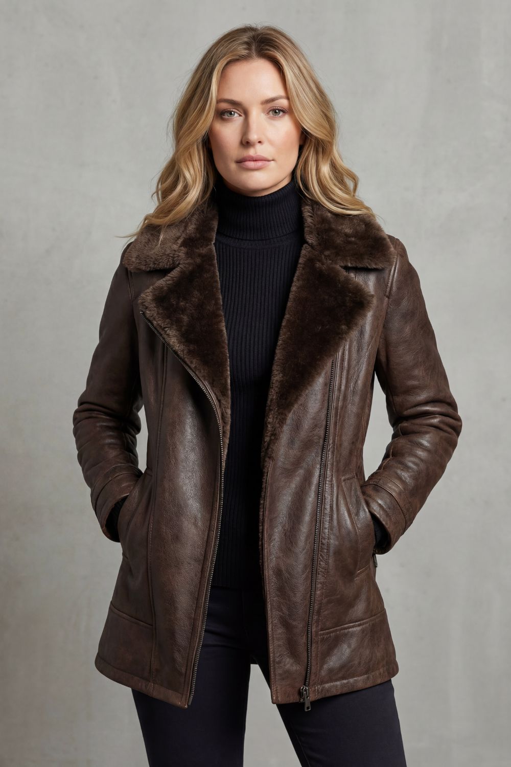 Raine – Lederjacke mit Lammfellfutter