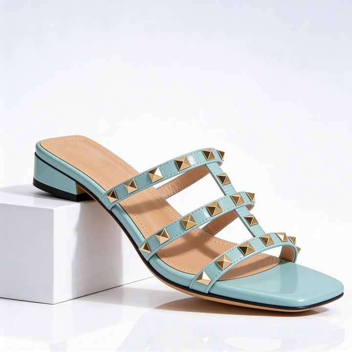 Mary – Sandalen aus Leder mit Nieten und eckiger Zehenpartie