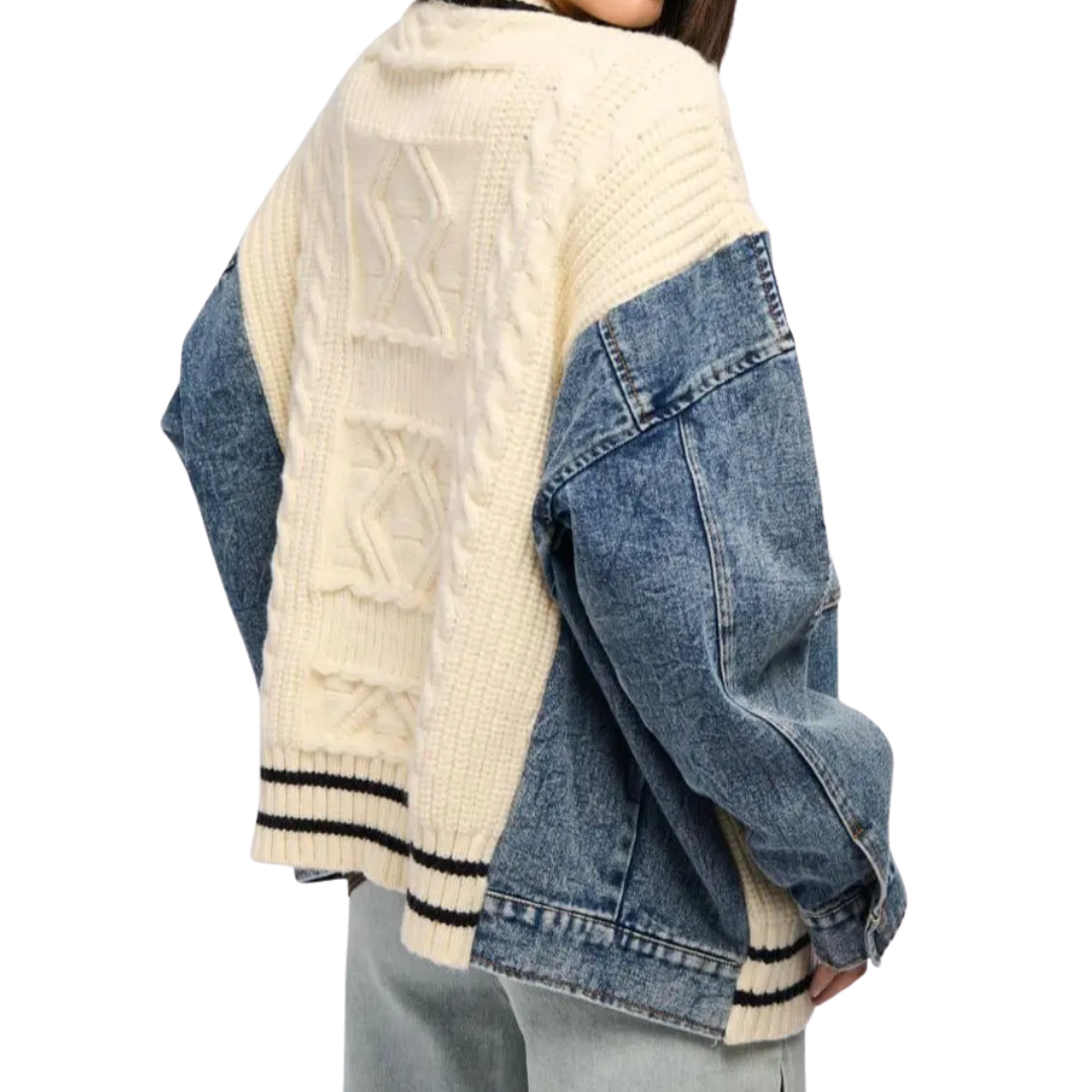 Eloise – Entspannter Denim-Patchwork-Strickcardigan