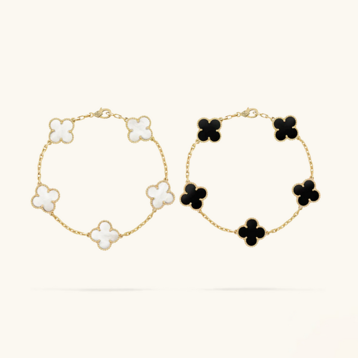 2-teiliger Kleeblatt-Armbandset - Schwarz/Weiß